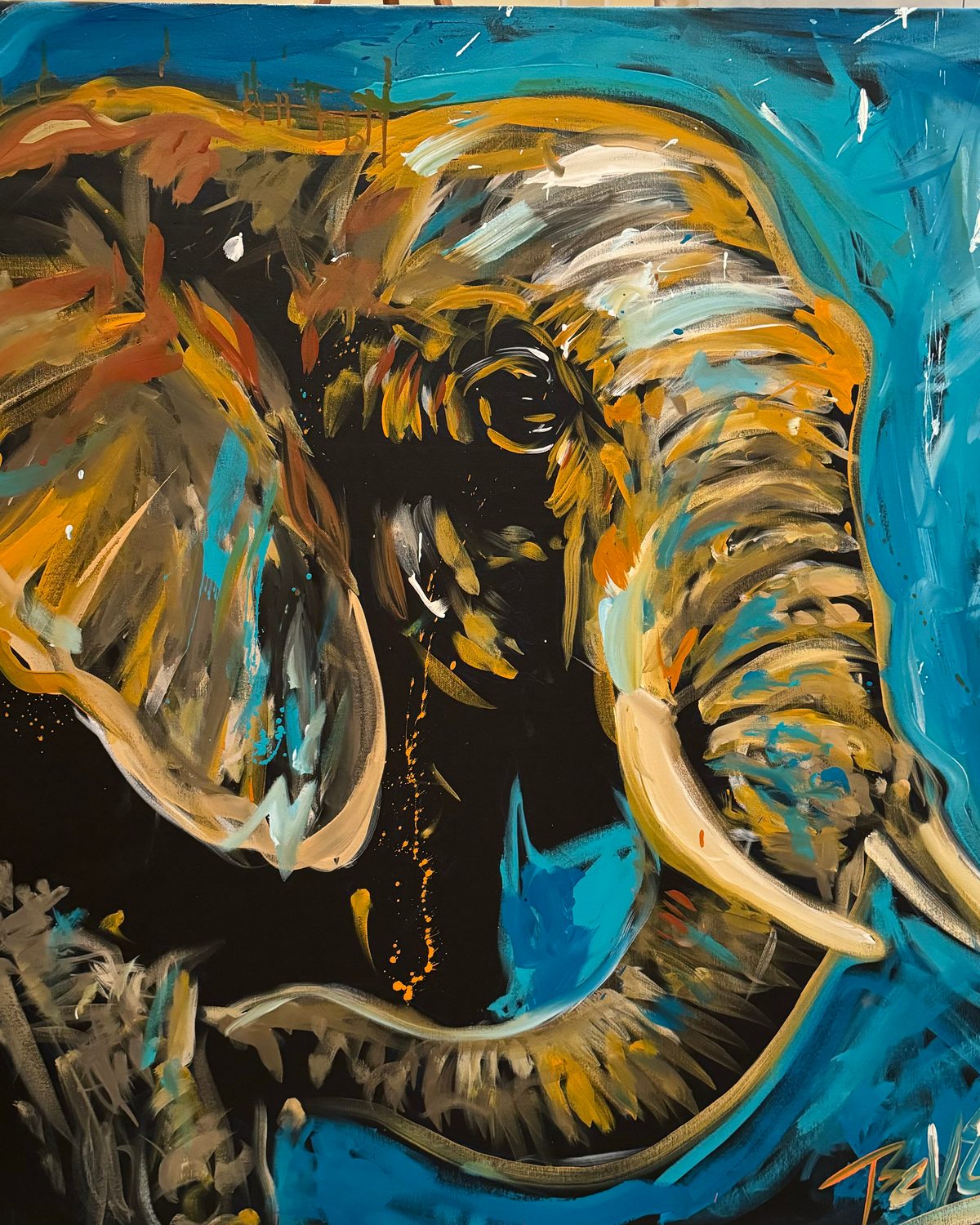 Live speed-painted elephant portrait for a wildlife conservation gala