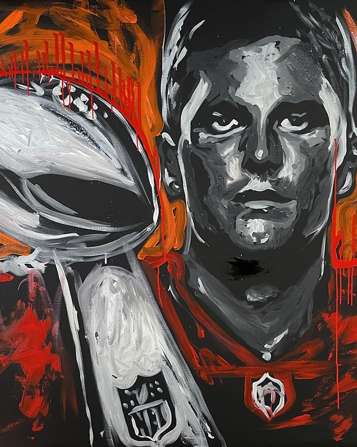 Live speed-painted portrait of Tom Brady — sales kickoff favorite