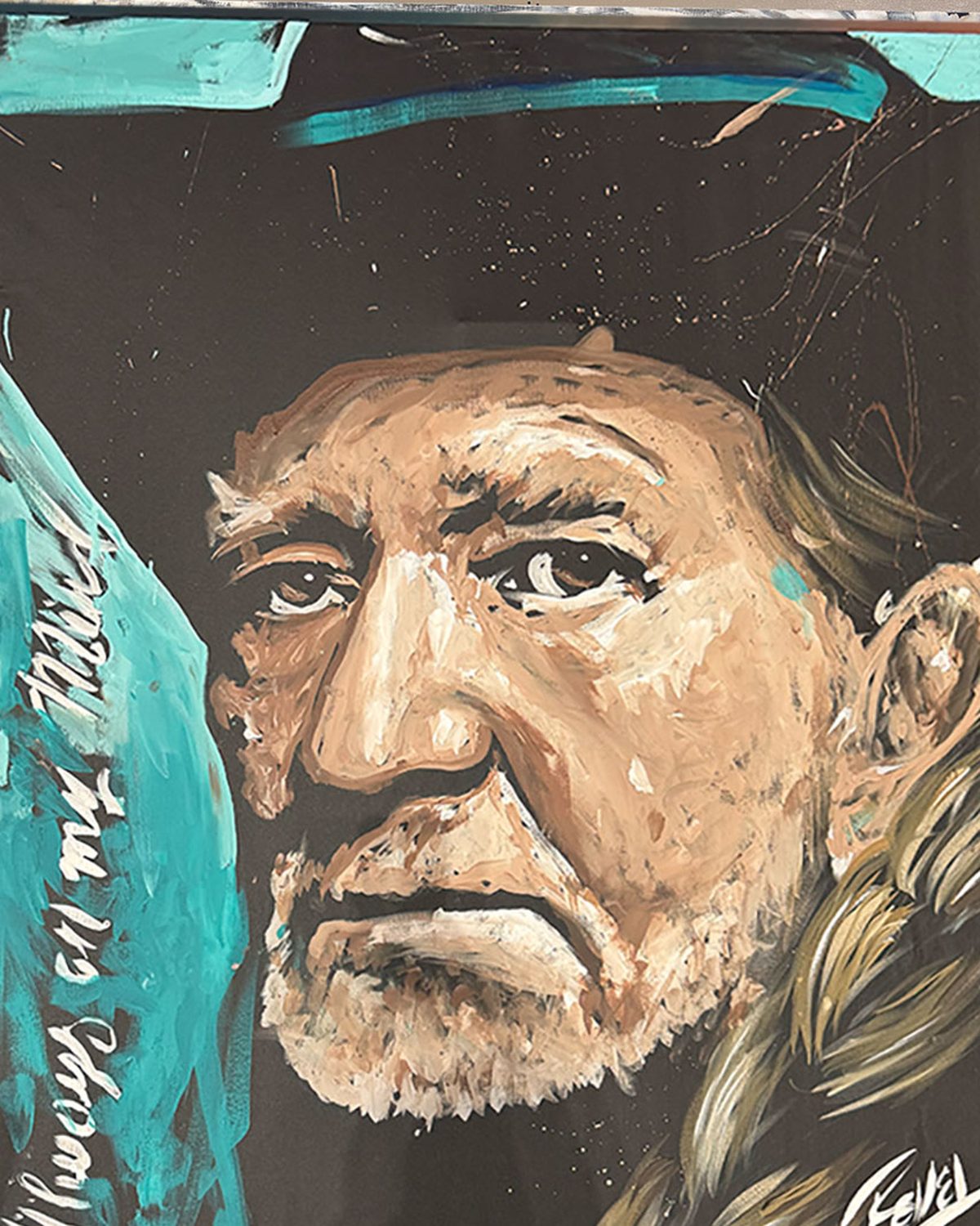 Live speed-painted portrait of Willie Nelson
